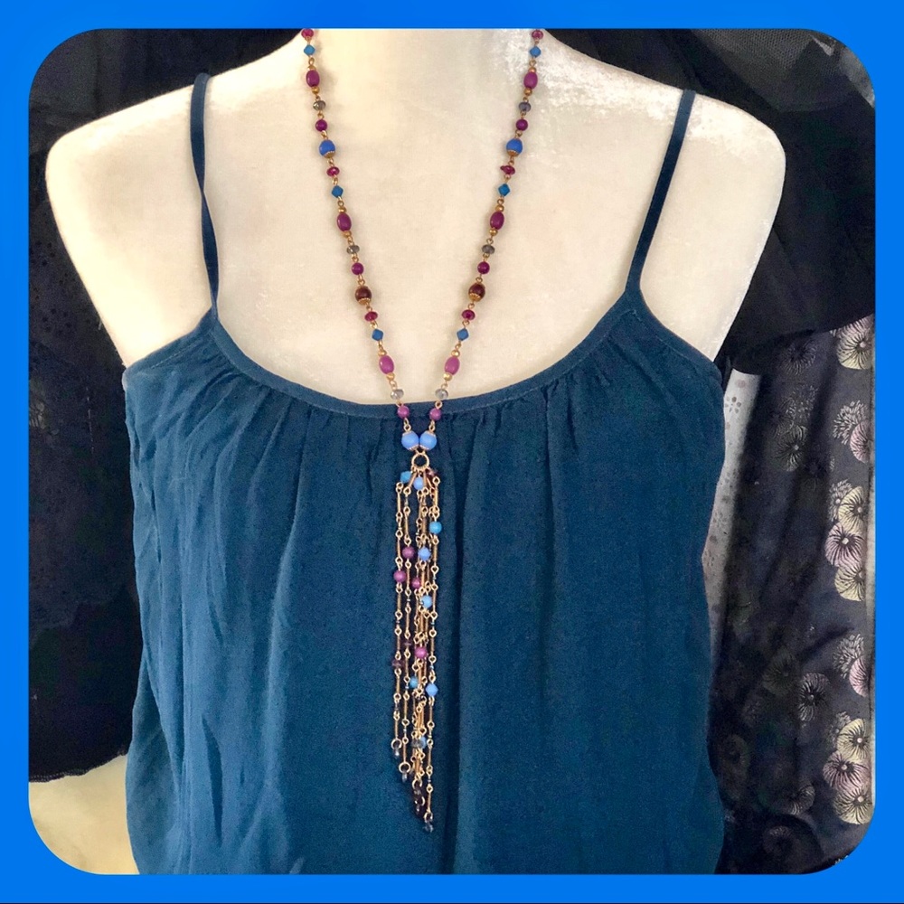 Vintage Lariat Style Bead and Chain Necklace